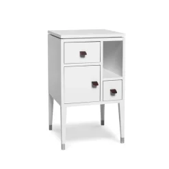 Abisko high leg bedside table, white, handle in brown elk leather cm
