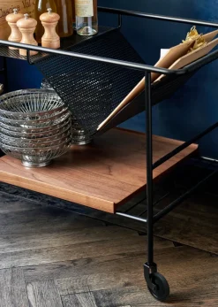 Alima storage trolley varnished walnut, Black & lacquered walnut
