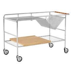 Alima storage trolley varnished oak, Chrome & lacquered oak