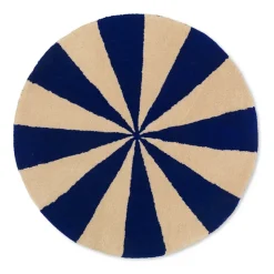 Arch hand tufted rug Ø70 cm, Bright blue-off white