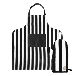 Aron apron and oven glove set, Black-beige