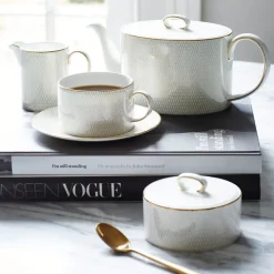 Arris teacup with saucer, white