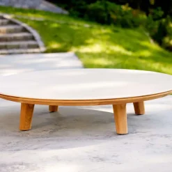 Aspect coffee table, Travertine-teak