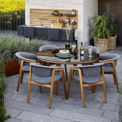 Aspect dining table round, Smokey black-teak