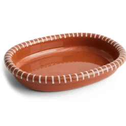 Barro oval serving plate, Natural with stripes, large 27x36 cm