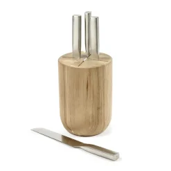 Base knife set with knife block, 5 pieces, Wood-steel grey