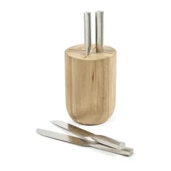 Base knife set with knife block, 5 pieces, Wood-steel grey