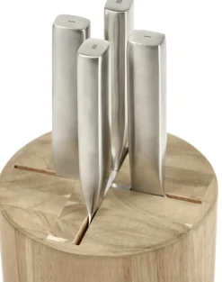 Base knife set with knife block, 5 pieces, Wood-steel grey