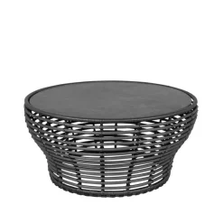 Basket coffee table, Fossil black, large, grey braided base
