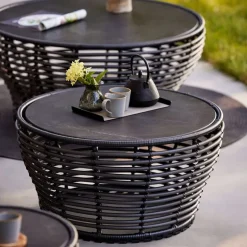 Basket coffee table, Fossil black, large, grey braided base