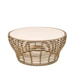 Basket coffee table, Travertine, large, natural braided base