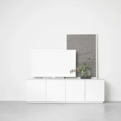 Beam side table, Light grey, stand in white oiled oak