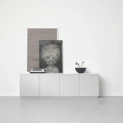 Beam side table, Light grey, stand in white oiled oak