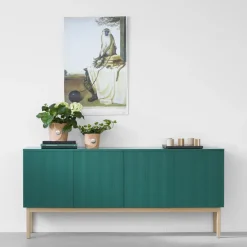 Beam side table, White lacquer, white base, tabletop in carrara marble