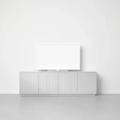 Beam side table, White lacquer, white base, tabletop in carrara marble