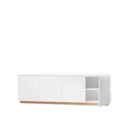 Beam side table, White lacquer, base in oiled oak