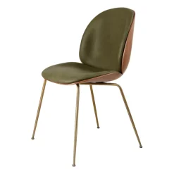 Beetle upholstered chair walnut, Antique brass-leather army