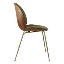 Beetle upholstered chair walnut, Antique brass-leather army