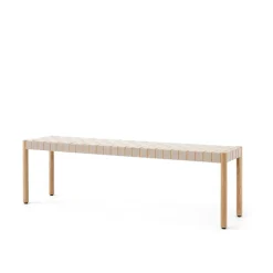 Betty TK5 bench, Oak. natural braided linen seat