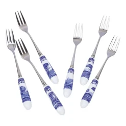 Blue Italian dessert fork 6-pack, Ceramic-stainless steel