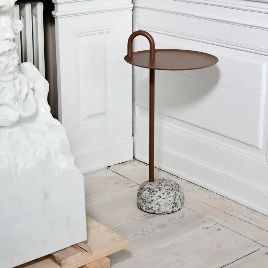 Bowler side table, Pale brown-granite