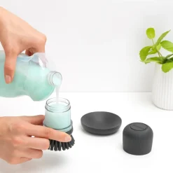 Brabantia dish soap holder with dish brush, dark grey