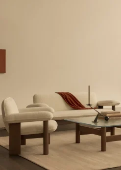 Brasilia armchair low back, Walnut-Nature sheepskin curly