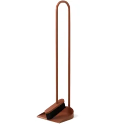 Cane broom and dustpan, rust
