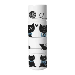 Cat family egg cup 4 pieces, White-black-blue