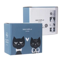 Cat family egg cup 4 pieces, White-black-blue