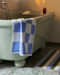 Check bathroom rug 50x90 cm, Sky blue