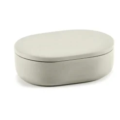 Cose storage jar oval with lid S 3.3x10.2 cm, Beige