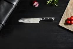 Damascus By Hâws santoku knife 32 cm, Black-stainless steel
