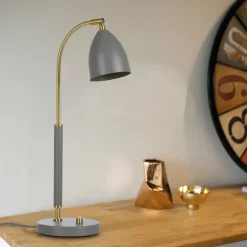 Deluxe table lamp, warm grey, brass
