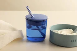 Design Letters straw with lid, Blue
