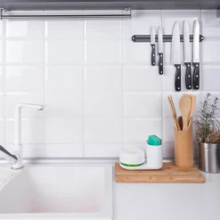 Dishwashing liquid pump with storage rack, white