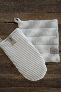 Ernst oven mitt striped, Beige-white stripe