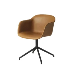 Fiber armchair office chair swivel base with return, Cognac leather-anthracite black