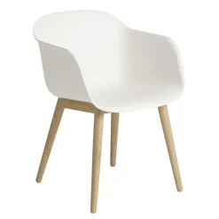 Fiber Chair chair with armrest and wooden legs, Natural white-Oak