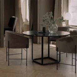 Florence round dining table, Black marquina marble. ø120 cm. black stand
