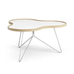 Flower table 84x90 cm, 45 cm-white-oak edge-chrome