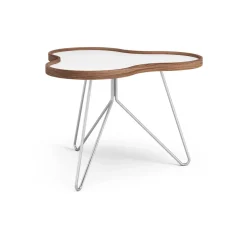 Flower table 62x66 cm, White, 45cm, walnut edge, chrome base