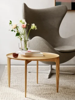 Foldable Tray Table Ø60 cm, Oiled oak