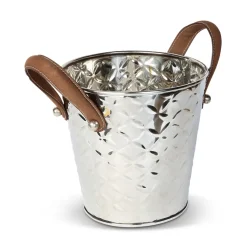 French Fleur wine cooler with leather handle, Stainless steel