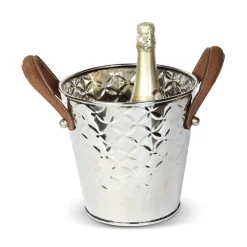 French Fleur wine cooler with leather handle, Stainless steel