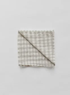 Gingham checkered linen napkin 45x45 cm, Natural