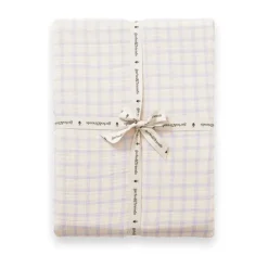 Gingham Sky Blue Muslin Fitted Sheet, 160x200x30 cm