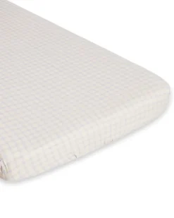 Gingham Sky Blue Muslin Fitted Sheet, 180x200x30 cm