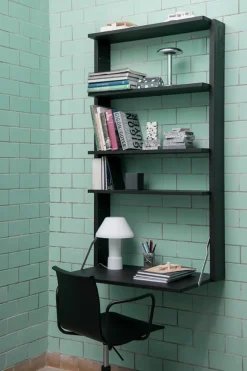 Gridlock - M1-A4-0-D shelf with writing table, Black stained Ash