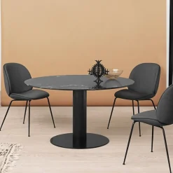 Gubi 2.0 dining table, Marble green. ø110. black stand